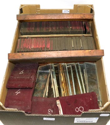 Lot 1275 - Magic Lantern Slides including two boxes of photographic 3x3'' in two boxes together with a...