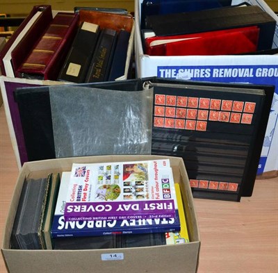 Lot 14 - GB Stamps and Accessories - 2 large boxes and 1 small box with GB Davo Albums and others (some...