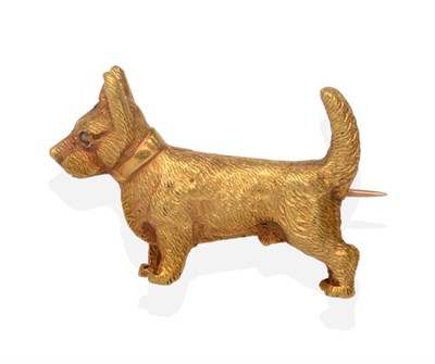 Lot 385 - A Victorian Terrier Dog Brooch, realistically modelled with textured fur and rose cut diamond eyes