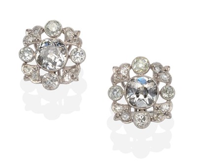 Lot 429 - A Pair of Diamond Cluster Earrings, an old cut diamond within a frame of single old cut...