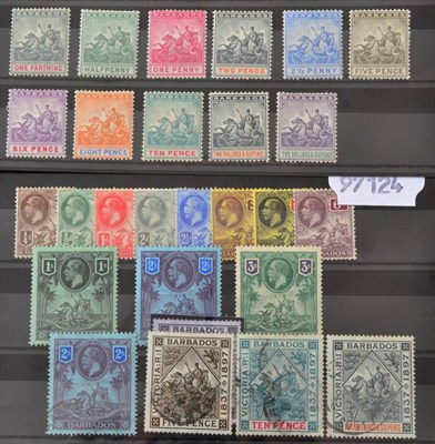 Lot 176 - Barbados - A fine mint and used grouping of QV to GV on 2 stockcards. Includes 1912 set mint,...