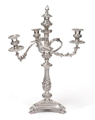 Lot 448 - An Old Sheffield Plate Four-Light Candelabrum, crossed arrows mark for T & J Creswick, circa...