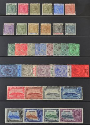 Lot 203 - Gibraltar Mint Collection On Two Stockcards including QV set to 5 Pesetas, KGV values to £1,...