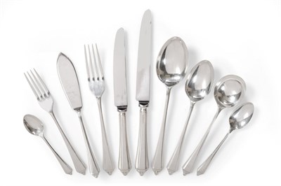 Lot 457 - A Modern Silver Table Service of Flatware, Argentum Ltd, Sheffield 1989, in an Art Deco style...