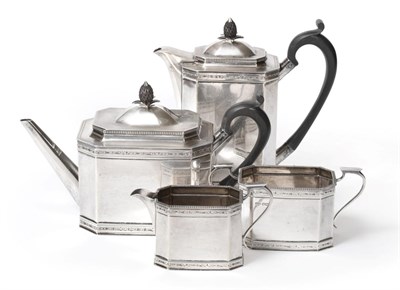 Lot 460 - A George V Silver Four Piece Tea Service, Roberts & Belk, Sheffield 1925, rectangular with cut...