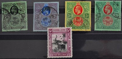 Lot 254 - Sierra Leone KGV Grouping - With 1912-27 f.u. 1/- to 10/- and a very fine fresh mint 1933...