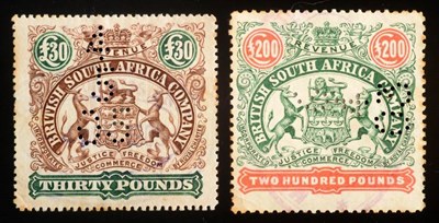 Lot 266 - Rhodesia - British South Africa Company 1896/97 - Large Format Arms Revenues £30 and £200....