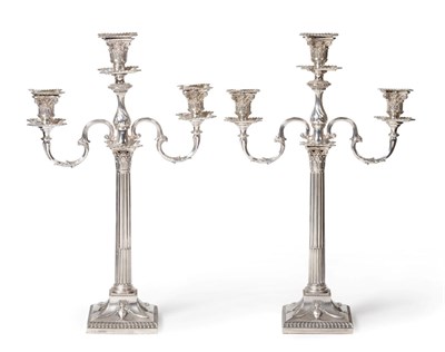 Lot 467 - A Pair of Victorian Silver Candlesticks with Electroplated Three-Light Branches, the...