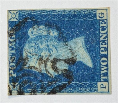 Lot 351 - 1840 2d blue lettered P-G; 4 close to fair margins cancelled by black Maltese cross