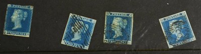 Lot 353 - 1841 2d Blue SG 14 - Small selection of good to fine used copies on a stockcard with 2 to 4...