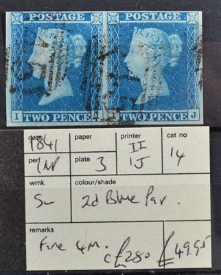 Lot 356 - Grouping of 1d blacks and 2d blues. Includes a fine 3 margin 2d deep full blue SG4, cat £1150,...