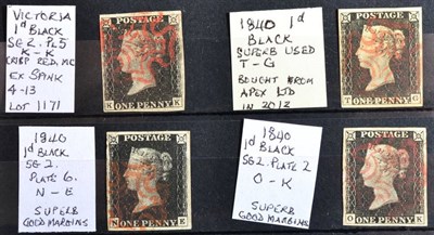 Lot 367 - 1d Blacks - Small grouping of 4 fine 4 margin 1d blacks, all with red MX cancels. Including...