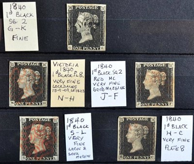 Lot 368 - 1d Blacks - Small grouping of 5 fine 3 to 4 margin 1d blacks, mostly with red MX cancels. One...