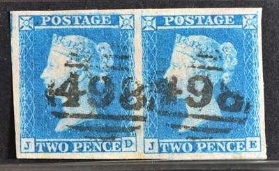 Lot 371 - 2d Blue SG 15aa variety - Superb pair on lavender tinted paper. With 4 huge margins all round...