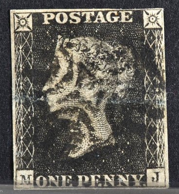 Lot 377 - 1d Black SG 2 Plate 11 - 3 to 4 narrowish margins cut close top right, with a clear black MX....