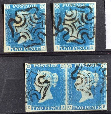 Lot 378 - 1840 2d Blue Pairs - 2 Pairs - One Joined Pair C-A and C-B with 3 very good margins, 4th margin...