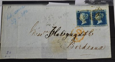 Lot 380 - GB: 1855(May) outer London-Bordeaux, pair 2d SG23. Cat £600 (SG on cvr)