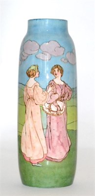 Lot 518 - A Doulton Lambeth Vase, by Margaret E Thompson, painted with Art Nouveau figures in a rolling green