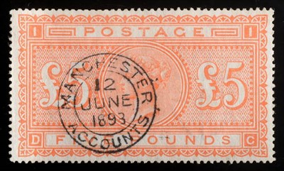 Lot 394 - QV  £5 Orange - A superb well centred and fine used example with Manchester 12 June 1893...