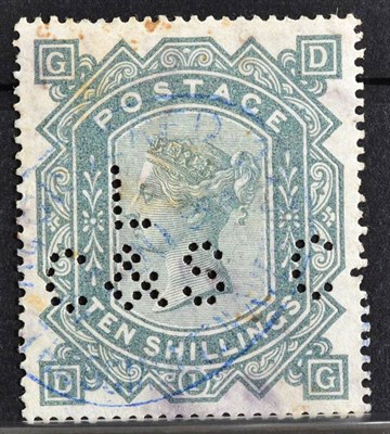 Lot 397 - QV 1878 10/- Grey Green good used but perfinned. Cat £3200.