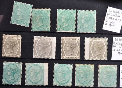 Lot 406 - 1867-80 Collection of 6d and 1s plates - SG 117 plates 4 to 7, SG 147 4 different plates and SG 150