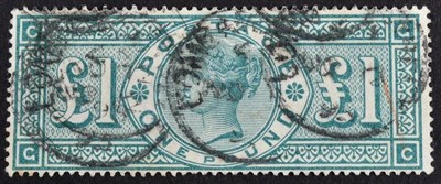 Lot 415 - QV 1891 £1 Green - Well centred with 3 circular cancels but postmarks a bit smudgy over the Queens