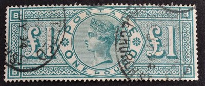 Lot 427 - Queen Victoria £1 Green SG 212 fine used and well centred. Cat. £800 plus 50% premium. Nice copy.