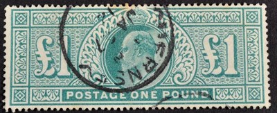 Lot 428 - Edward VII £1 Deep Green SG 320 fine used and well centred. Cat. £750. Very fine, one short perf.