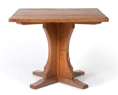 Lot 594 - A Robert  "Mouseman " Thompson 3ft Oak Square Dining Table,, the dowelled top on a cruciform...