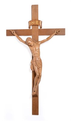 Lot 704 - Stan  "Woodpecker " Dodds (1928-2012): A Carved Oak Crucifix, the corpus carved front and back,...