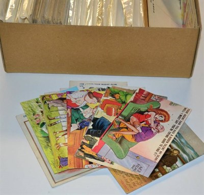 Lot 501 - Bamforths Comic Postcards - Storage Box with a collection of Bamforths of Homfirth comic postcards.