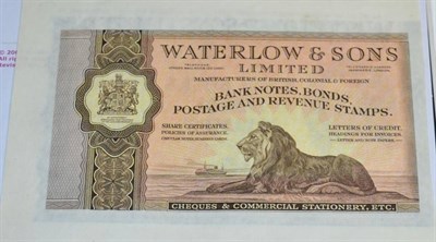 Lot 554 - Waterlow & Sons Limited Promotional Item on Bank Note Paper - advertising Waterlow as manufacturers