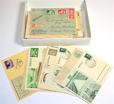 Lot 575 - Germany : Chocolate box with a collection of mainly Weimar and Reich  covers and cards....