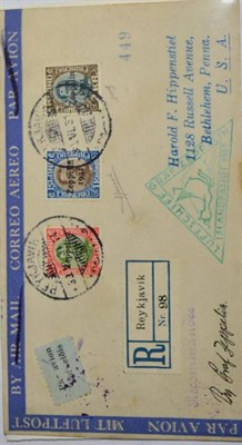 Lot 580 - Iceland: 1931 (June) Cacheted registered Graf Zeppelin flown cover to USA via Friedrichshafen,...