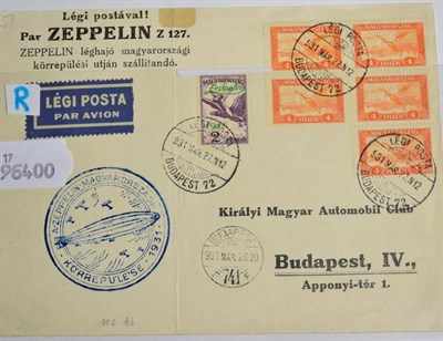 Lot 582 - Hungary :  1931 (Mar) Graf Zeppelin around Budapest cacheted flight cover, SG478a(x5) +530(Zeppelin