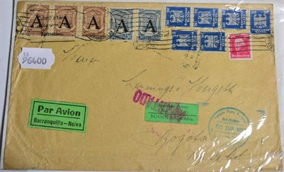 Lot 603 - Colombia: 1927(Jun)airmail cover Hamburg-Bogota @ German 1m30 rate. Scadta 30c(x2)+60c(x3) with...