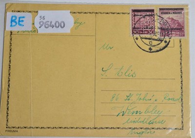 Lot 604 - Bohemia & Moravia: 1939(July) postcard commercially used Benesov u Prahy-UK with 30h+1k20...