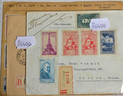 Lot 609 - France: 1938-9 registered covers to Switzerland or Dutch Indies(destination) all franked highly...