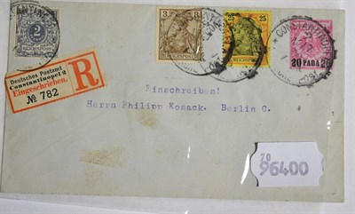 Lot 612 - German Levant: 1900 registered 20pa on 10pf postal stationery envelope (147x84mm) + German...