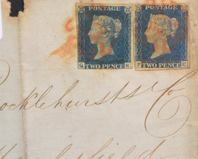 Lot 618 - Great Britain. July 1840 outer letter sheet to Macclesfield bearing two 2d blues Q-K (two...