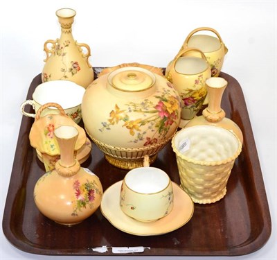 Lot 1 - A collection of Royal Worcester china blush ivory including vases, pot pourri jar, cup and...