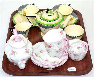 Lot 4 - An Art Deco Burleigh ware tea for two set and a Shelley ''Bridal Rose'' tea for two set