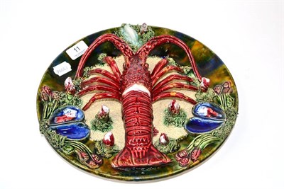 Lot 11 - A Palissy style lobster plate, impressed indistinct makers mark but possibly Jose A Cunha,...