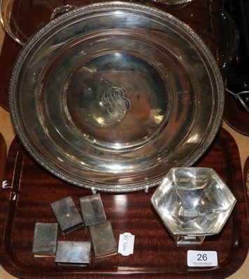 Lot 26 - A plate stamped Sterling, a bon bon dish stamped Sterling and a set of five matchbox holders...