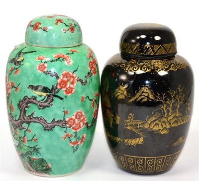 Lot 40 - Two late 19th/early 20th century Chinese porcelain ginger jars and covers, one decorated with...
