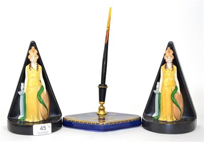 Lot 45 - A pair of Carlton ware 1930s bookends modelled as Minerva together with a Carlton ware quill holder