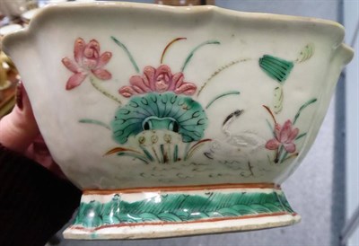 Lot 56 - A reproduction Chinese porcelain square twin handled vase together with a famille rose bowl (2)