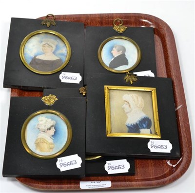 Lot 59 - A group of late 18th/ early 19th century portrait miniatures, some painted on ivory including a...