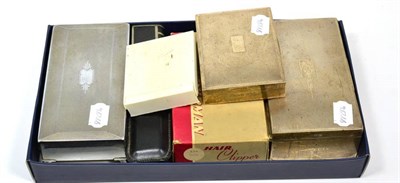 Lot 61 - Two silver cigarette cases; a silver vesta; lighters; watch etc