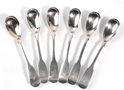 Lot 64 - A set of six Scottish mustard spoons, handles engraved with family crests